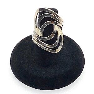 Sterling Silver Abstract Geometric Ring Bypass Design Size 7